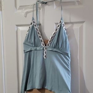 Blue halter tank top